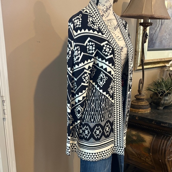 Cardigan sweater open front Stradivarius black & white geometric pattern Sz S - Picture 4 of 8